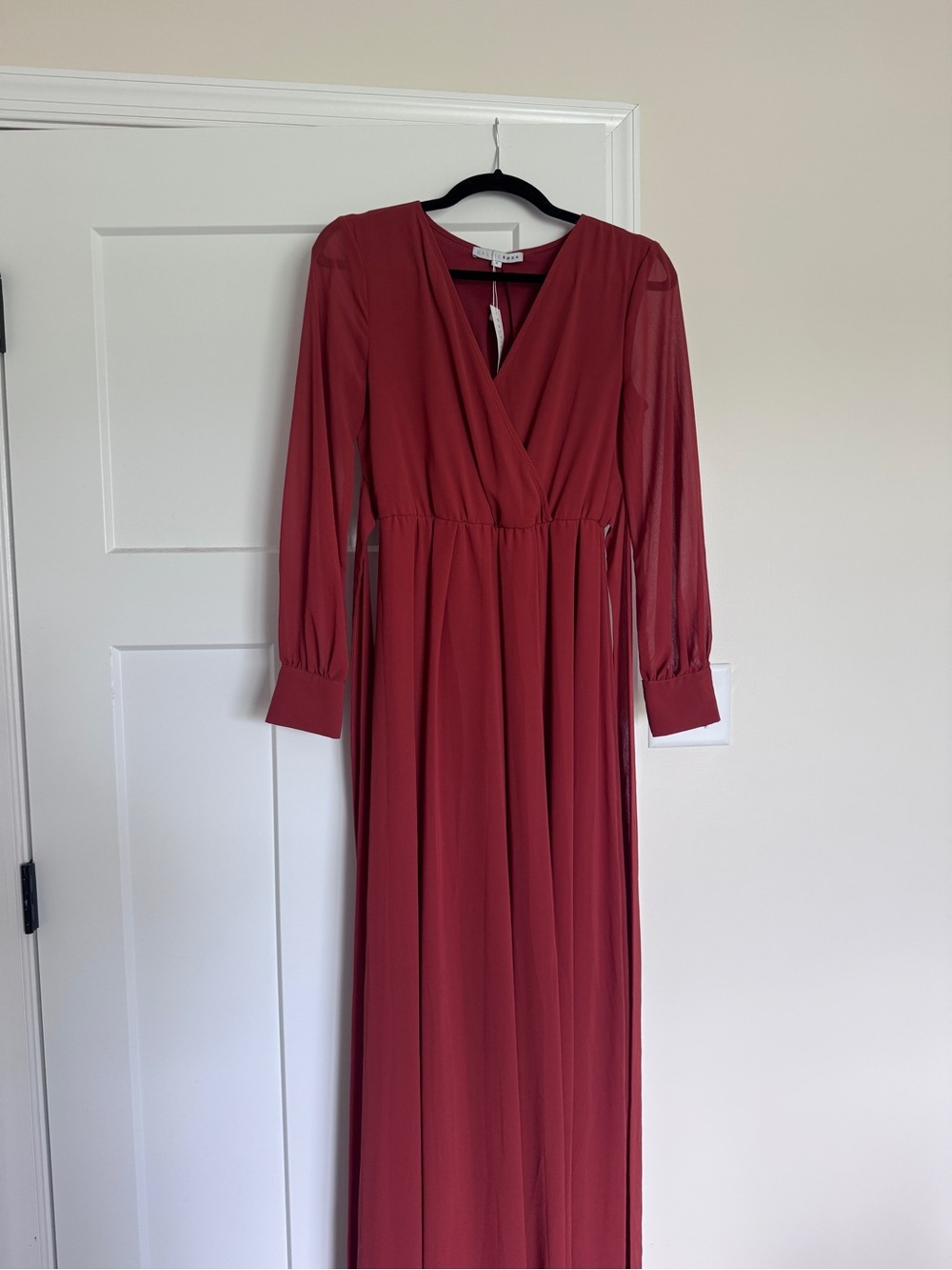 Baltic Born Rust Orange Long Sleeve Surplice Maxi Dress